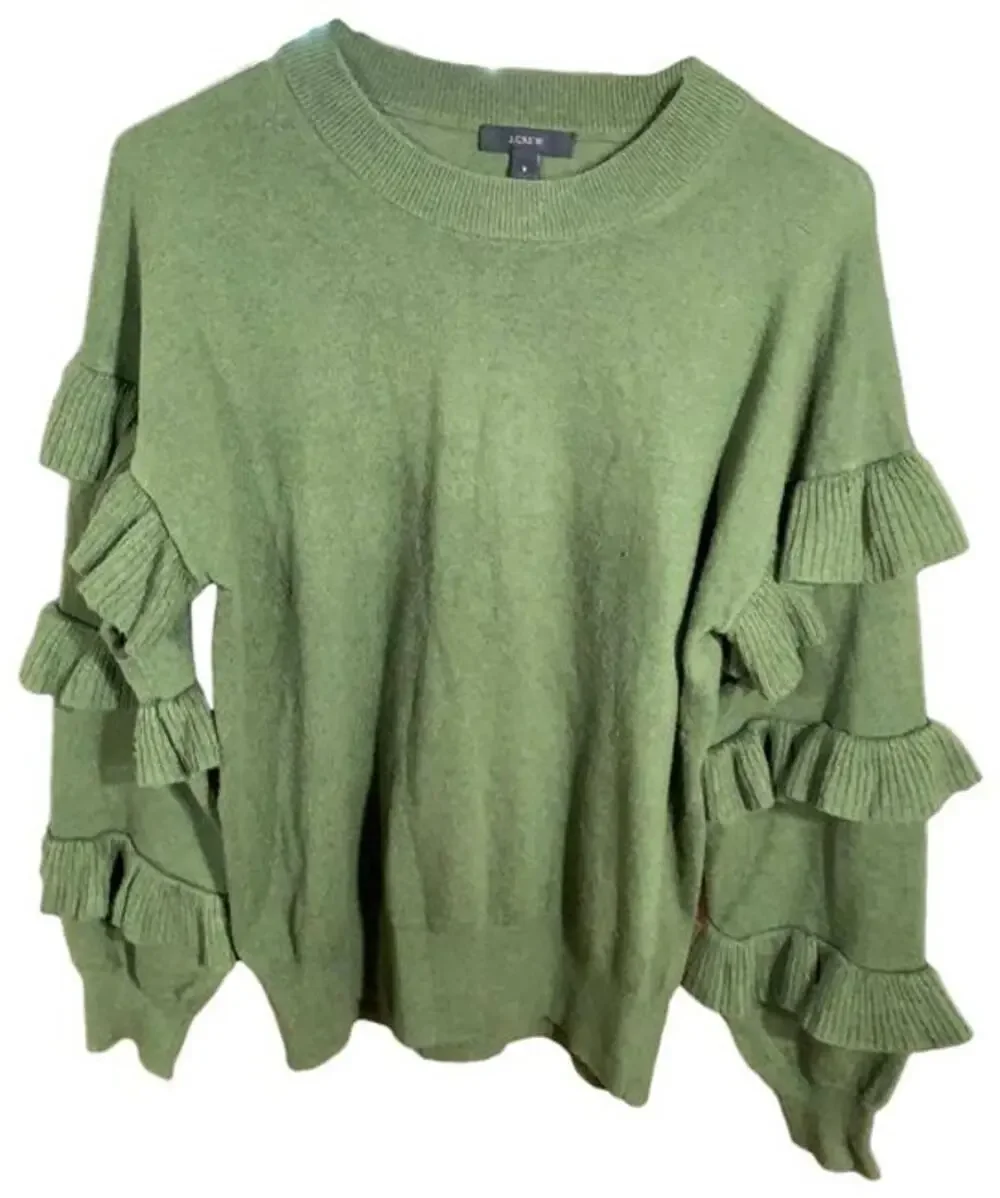 J. Crew green wool blend Ruffle Sleeve sweater size S